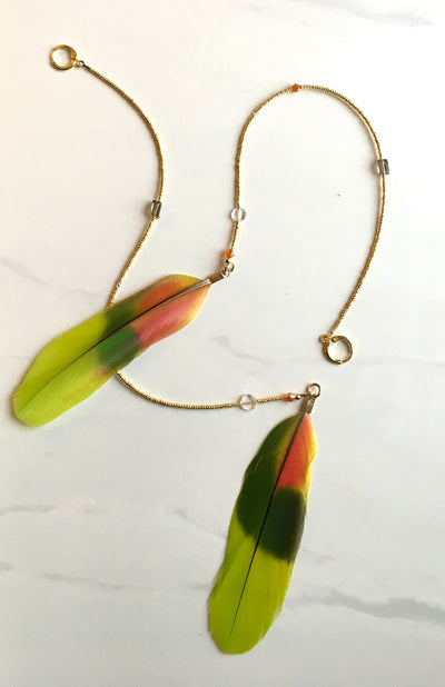 Long Amazon Parrot Feather Earrings