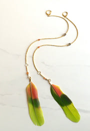 Long Amazon Parrot Feather Earrings