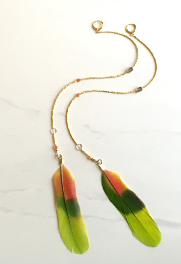 Long Amazon Parrot Feather Earrings