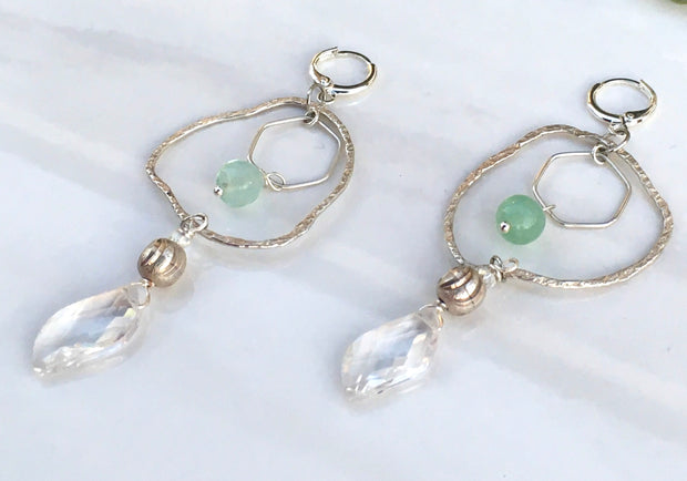 CZ and Gemstone Sterling Hoop Earrings