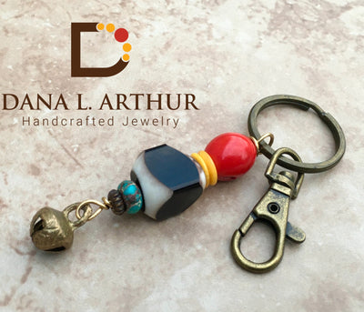 Vintage Red Coral & Horn Keychain