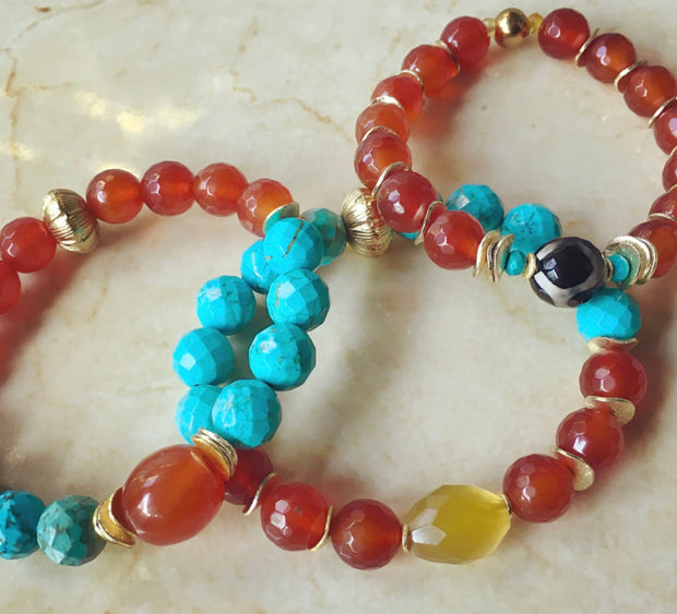 Turquoise and Carnelian Bracelet Stack