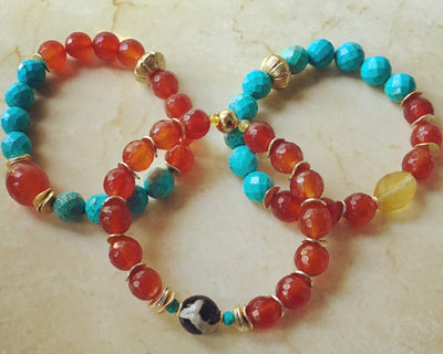 Turquoise and Carnelian Bracelet Stack