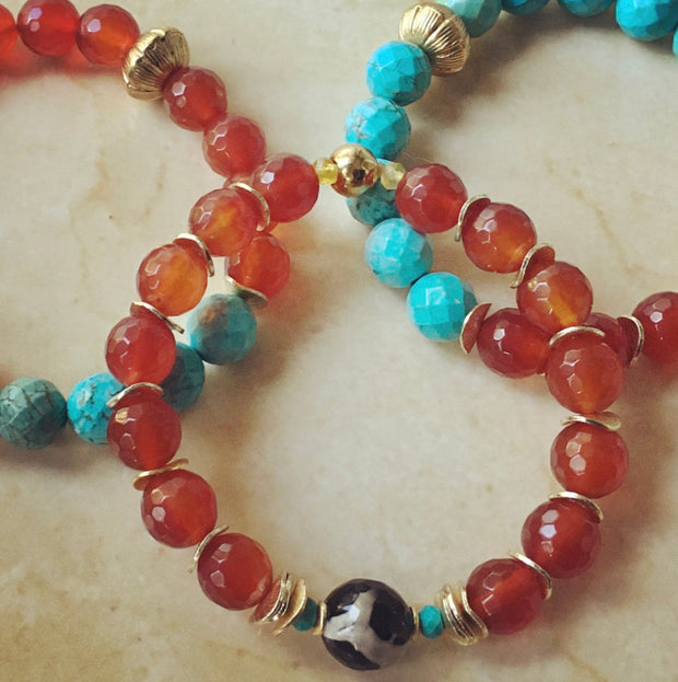 Turquoise and Carnelian Bracelet Stack