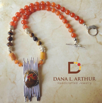 Tee Pee Canyon Agate Sterling Silver Pendant Necklace